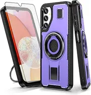[Asuwish] Phone Case for Samsung Galaxy A14/M14 5G with Tempered Glass Screen Protector Cover and Ring Holder Shockproof Protective Kickstand Mobile Cell Accessories A 14 4G 14A 14M G5 Women Men Purple