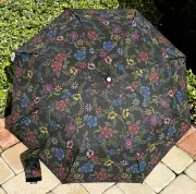 TOTES UMBRELLA BLACK FLORAL ECO FRIENDLY LIFETIME WARRANTY RETAIL $29 NWT