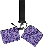 [miaozhen] Fake Glitter Leopard Print Lavender Women's Dual Wallets Busniess Card Cases Thin Flat Business Card Holder with Wristle Strap for Ladies 2 Packs tarjetas de credito para, Fake Glitter Leopard print