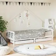 VRAXO Kids Bed Frame with Drawers White 90x190 cm Solid Wood Pine -26.09KG,834547