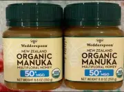 LOT OF 2 Wedderspoon Raw Multifloral Manuka Honey 50+ MGO 250g EXP2027+ NEW SHIP