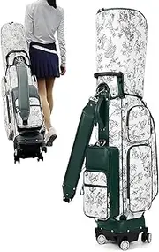 Golf Cart Bag, Golf Travel Bag, 360° Universal Four-Wheel Durable Lightweight Water Resistant Golf Bags, with Hidden Lever & Independent Shoe Area for Men & Women Green