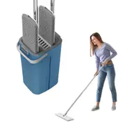 Flat Floor Mop and Bucket Set with 4 Washable Microfiber Pads