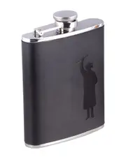 Bey-Berk 6oz Stainless Steel Black Leather Graduation Flask & Cigarette Holder