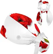 [FVQL] Set of 2 Bouffant Caps with Hair Scrunchies, Ponytail Scrub Caps Women, Flowers Pattern Floral