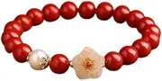 [Mnyixsi] Feng Shui Peach Blossom 8mm Cinnabar Bracelet Stretch Beaded Bracelets Vermilion Bracelet Transshipment Bead Bracelet for Wealth and Protection Good Luck Money Amulet