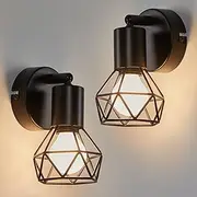 FORCOSO 2 Pieces Ceiling Spotlights Black Metal Vintage Wall Light E14 Adjustable Wall Spotlight 1 Flame Indoor Wall Light for Kitchen Bedroom Living Room Hallway Office - Without Light Bulb