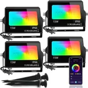 LED Flood Light Outdoor with Stake, Halloween RGB Floodlights DIY Color Chang...