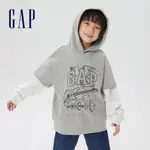 GAP 兒童裝 LOGO假兩件帽T 碳素軟磨法式圈織系列-淺灰色(602159)