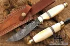 HUNTEX Custom Handmade Damascus Blade, Camel Bone Handle, Big Game Hunting Knife