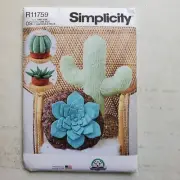 Simplicity Pattern R11759 Plush Pillows Succulent Cactus Home Decor UNCUT