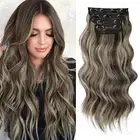 Clip in Hair Extensions 20 Inch Walnut Brown Mixed Blonde Double Weft Hair Exten