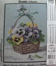 Printed needlepoint tapestry canvas only 7x9.5 Orchidea Pansies In A Basket