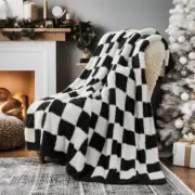 Faux Fur Throw Blanket for Couch,Black Checker Throw(50"x60") Black White