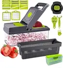 16-in-1 Vegetable Chopper - 8 Blade Mandoline Slicer with Push Button, Dicer