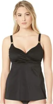 Miraclesuit Women's 38 D Black Solid Surplice Tankini Top Swim New