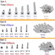 250pcs M2(2mm) A2 Stainles Steel Bolts With Hex Nuts Screws Assortment Kit Set