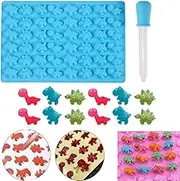Mini 48 Dinosaur Silicone Gummy Chocolate Baking Mold with Dropper Ice Cube Tray Candy Sweet Jelly Mould Cake Cupcake Topper Decor Molds DIY Tool (Blue)