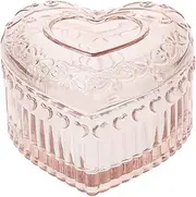 MTJYQYF Vintage Glass Jewelry Box - Heart Shaped Display Box for Storage Ring Earring Trinket Jewelry, Pink Cute Room Decor for Girl U2-GRB003-Pink