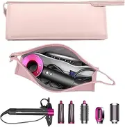 [BLIRITEL] Travel Case Compatible with Dyson Airwrap, PU Leather Waterproof Travel Storage Bag, Portable Carrying Case Organizer for Shark Flexstyle Air Styling & Drying System Attachments (Pink)