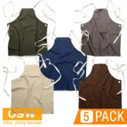 5 X TRENDY CAFE KITCHEN CROSS BACK CANVAS APRONS - NAVY/BLACK/NATURAL/GREY/BROWN