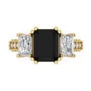 4.27Ct Emerald Cut Natural Onyx 18k Gold Three Stone Engagement Promise Ring