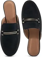 [Alicegana] Mules for Women Flats: Comfortable Round Toe Slip on Womens Mules Buckle Backless Loafers Shoes