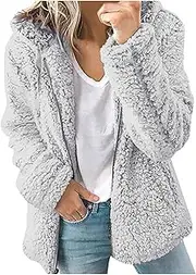 QLXYYFC Fleece Jacket Women's Winter Jacket Coat with Hood Warm Teddy Plush Jacket Zipper Plush Coat Winter Jacket Hooded Jacket Winter Coat Cuddly Jacket Women's Jackets Teddy Jacket for Women (Colo