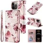 For Apple iPhone 12 /12 Pro Case Marble Painting Pattern With Lanyard Flip Wallet Case Leather Card Slots Stand Cover (Rose Gold Gilding)