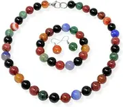 [Treasure Bay] Stunning 12mm Natural Gemstone Beaded Necklace and Bracelet Jewellery Set For Women