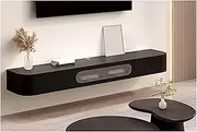 Black Floating TV Cabinet with Drawers and Door Modern Wall Mounted Wood Media Console Stylish Entertainment Center TV Storage Rack Stand Living Room Table Shelf Under TV Storage 1