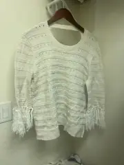 Nic + Zoe Cream Fringe Top Size Large NWT $148