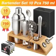 10PCS Stainless Steel Cocktail Shaker Bartender Kit Wine Martini Boston Shaker