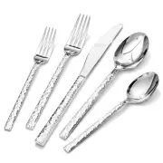 30 Piece Hammered Silverware Set, 18/10 Stainless Steel Flatware Set for 6, C...