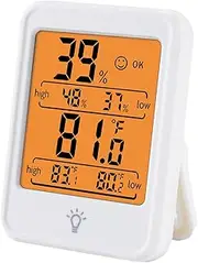Laeeully Digital Indoor Thermometer/Hygrometer, Wireless Temperature and Humidity Detector, Touch Screen Thermo-Hygrometer with Backlight for Bedroom, Living Room, Office and More