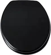 Wooden Toilet Seat with Non-Slip Seat Bumpers & Heavy-Duty Stainless-Steel Hinges Ensures No Rust- Round Toilet Seat- Comfortable Bathroom Toilet Seat with High Gloss Finish (Black)