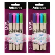2x 4pc Artline Supreme Brush Markers Crafts School Pen Assorted Pastel Colours