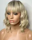 Bob Wave Ombre Blonde Human Hair Wigs No Lace Pre Plucked Wig With Bangs Remy