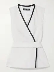 [Proenza Schouler] Proenza Schouler - Elliot Belted Faux Leather-trimmed Cotton And Linen-blend Twill Wrap Top - Ecru - US10 US 10 Ecru