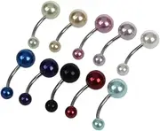 Aswalling 10 X Stainless Steel Belly Navel Pearl Bar Rings 0.31" HOT