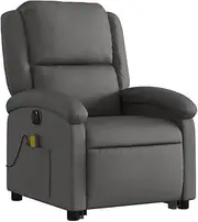 vidaXL Grey Leather Electric Stand Up Massage Recliner Chair with Power Lift and Recline Functions, Vibration Massage Points, Side Pocket