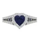 1.75 Heart split shank Blue Sapphire Promise Engagement Ring 14k White Gold