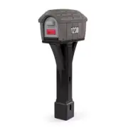 Simplay3 Post Mount Mailbox Fade Resistant Heavy-Duty Plastic Gray Stone/Black