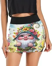 [RPLIFE] Spring Cute Gnome Exercise Skort, Women's Athletic Skorts, High Waisted Skirts for Women Tummy Control