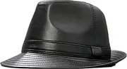 [HAMKVBPR] Men's Leather Hat Spring Autumn Winter Leather Top Hat Men's Outdoor Big Brim Hat Autumn and Winter(Black,60cm)