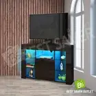 Corner TV Unit Stand Cabinet LED Lighted High Gloss 2 Drawers Furniture Black