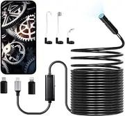 VEVOR Endoscope Camera with 15m Semi-Rigid Cable, 1920P HD Borescope for Android & iOS, Industrial Inspection Camera with Light - 8 LED, 2X Zoom, IP67 Waterproof for Auto, Plumbing