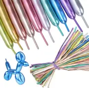Rubfac 100pcs Metallic 260 Balloons, Latex & Metal, 10 Colors, Animal Shapes, Pa