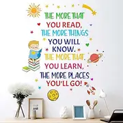 RAINBOW WSK Colorful Inspirational Quote Wall Decals Motivational Positive Phrase Wall Stickers The More That You Read Peel and Stick Wall Art Removable Wall Decor for Kids Classroom School LM93245