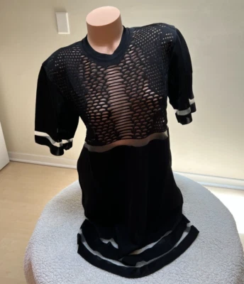 Alexander Wang for H&M Short Sleeve Mesh Knit Perforated Dress Black Size Medium